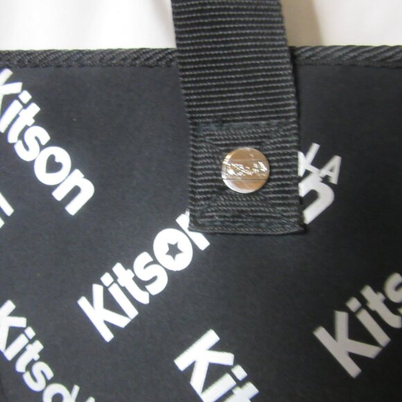 Kitson L.A. Neoprene Tote Bag Large Black and Silver Shoulder Handle Blue Lining - Picture 5 of 11